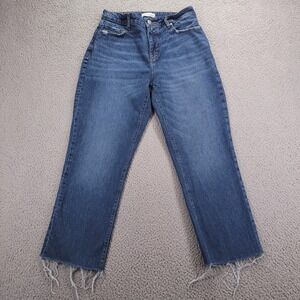 LOFT Jeans Size 26/2 The Curvy Straight Crop Frayed Hem Medium Wash Denim